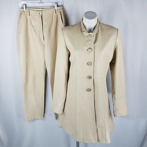 Donna Lepure suit VTG tan‎ leather coat/pants L/14
